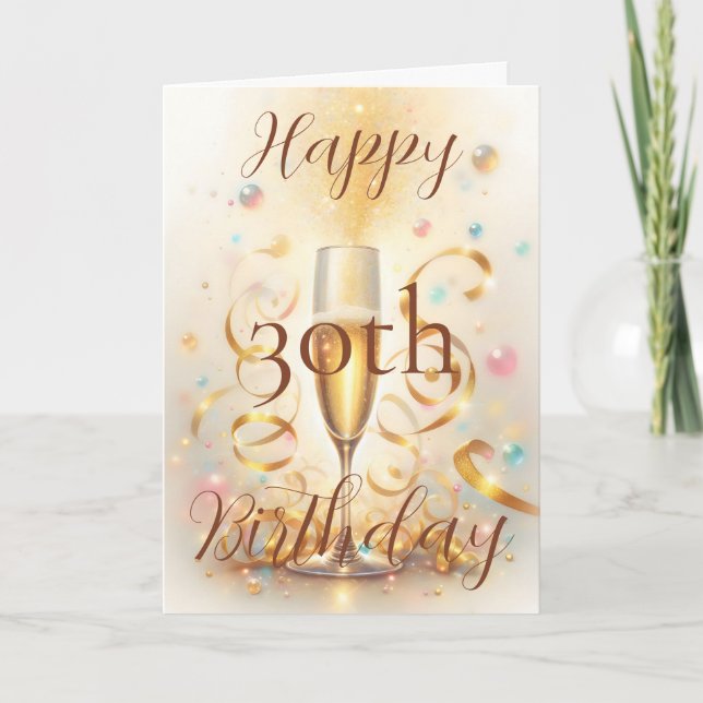 Carte Champagne Glass with Gold Streamers Birthday (Devant)