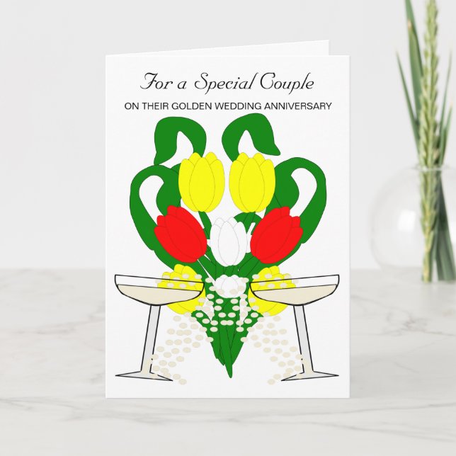 Carte Champagne Roses Personnalisé 50e anniversaire (Devant)