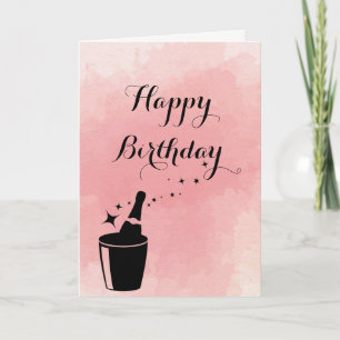 Carte Champange & Rose Birthday Card