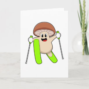 Carte Champignon en skieur avec ski