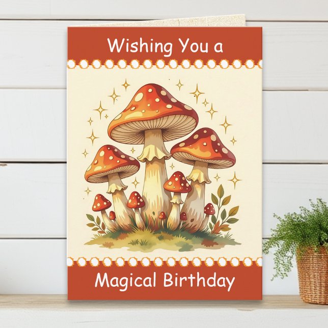 Carte Champignons Rétro | Anniversaire Vintage (Créateur téléchargé)
