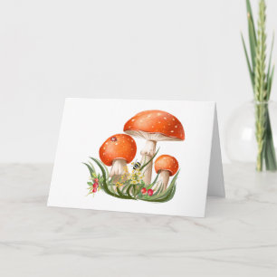 Carte Champignons sauvages de la forêt rouge Aquarelle N