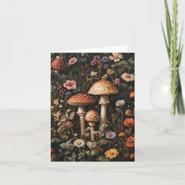 Carte Champignons Whimsical et Botanique Fleur sauvage (Devant)