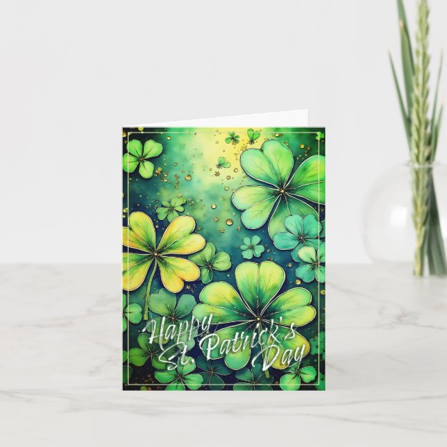 Carte Chance à la Saint-Patrick - Trèfles aquarelle 🍀✨ (Devant)