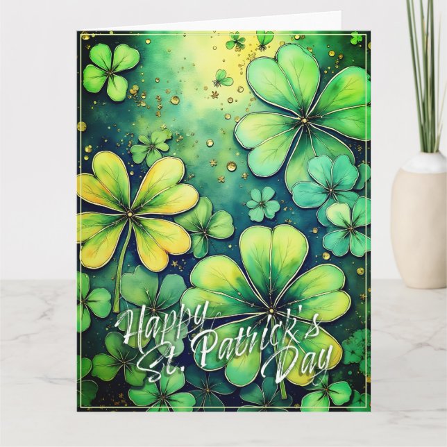 Carte Chance de la Saint-Patrick - Trèfles à l'aquarelle (Devant)