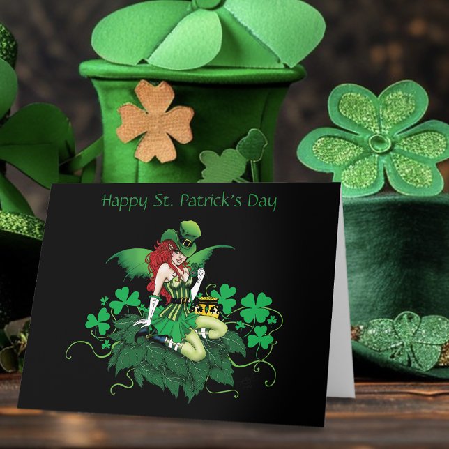 Carte Chance Trèfle Vert Fée Rouge Cheveux Shamrock (Créateur téléchargé)