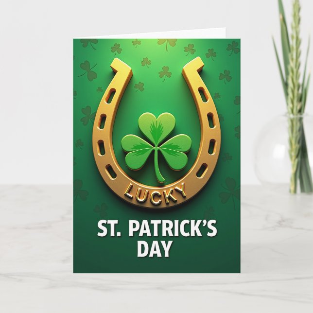 Carte Chanceuse Fers à Cheval Dorés St Patrick (Devant)