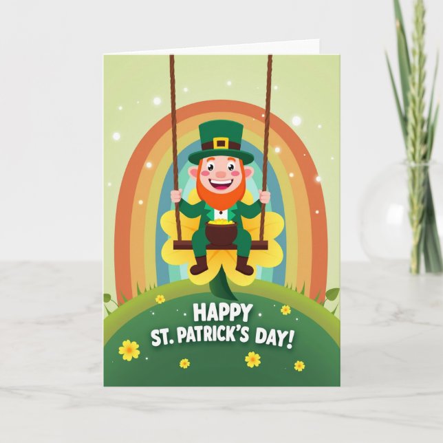 Carte Chanceux Leprechaun Balançoire St Patrick (Devant)