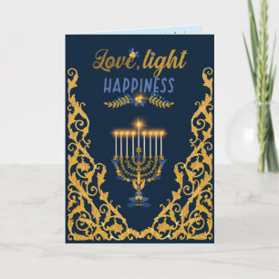 Carte Chandelier de Hanukkah élégant bleu marine