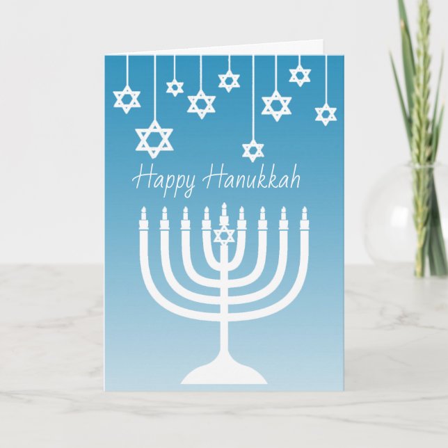 Carte Chandelle bleue et blanche Joyeux Hanukkah (Devant)