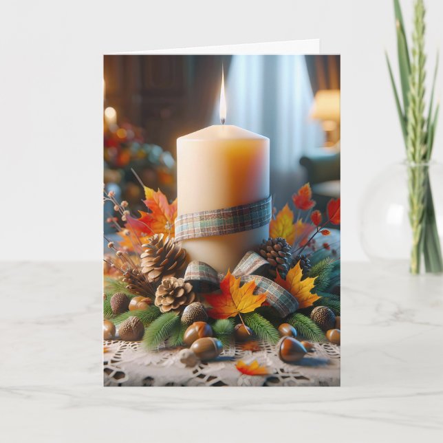 Carte Chandelle de Thanksgiving d'automne avec des gland (Devant)