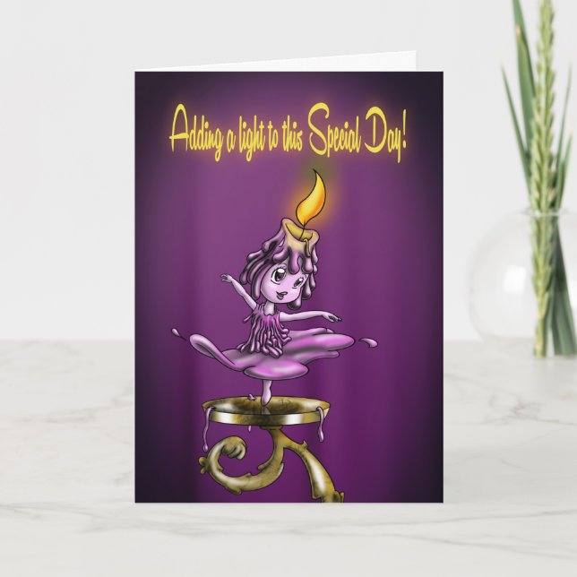 Carte Chandelle mignonne violet Anniversaire (Devant)