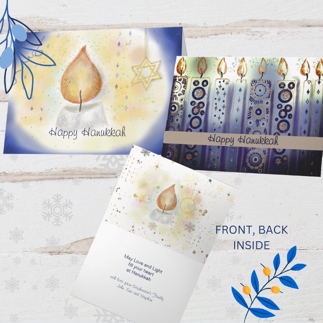 Carte Chandelles lumineuses Bonne aquarelle Hanoukka (Light Candles Happy Hanukkah watercolor Card)