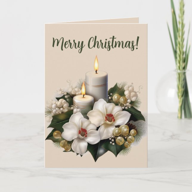 Carte Chandelles modifiables Fleurs et perles Noël (Devant)