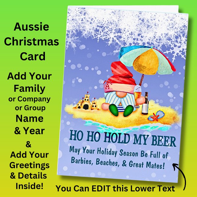 Carte Changer De Texte, Beach Père Noël, Tenir Ma Bière, (Add your Christmas Greeting Inside this Card - Change the Lower Text on the front,)