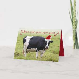 Carte Chant drôle vache de Noël