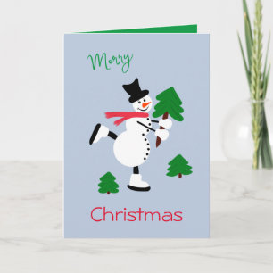 Carte Chanteur blanc avec arbres de Noël