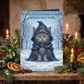 Carte Chanteur du Solstice Hiver Celtique Chat Yule Nuit