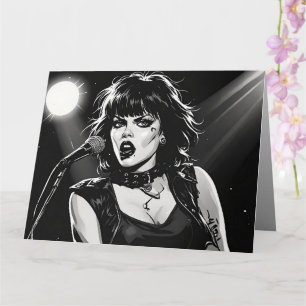 Carte Chanteuse goth punk de style BD noir et blanc des