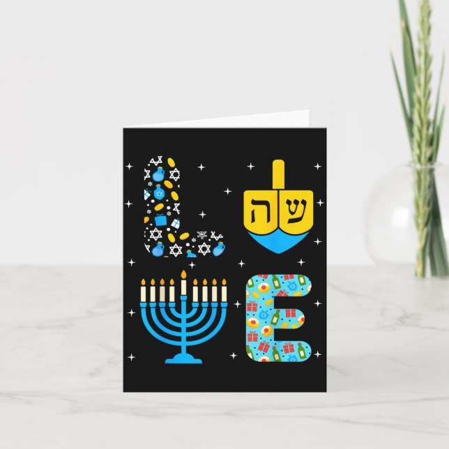 Carte Chanukah Menorah Dreidel Icons Hanukkah Love Celeb (Devant)