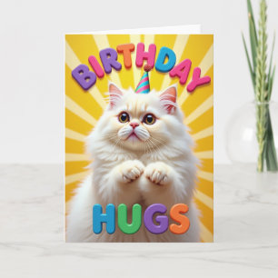 Carte Chapeau d'Anniversaire de Chat Fluffy