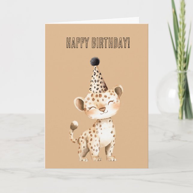 Carte Chapeau d'anniversaire de guépard (Devant)
