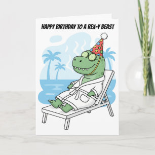 Carte Chapeau d'anniversaire de T-Rex de jour de Spa Drô