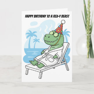 Carte Chapeau d'anniversaire de T-Rex de jour de Spa Drô