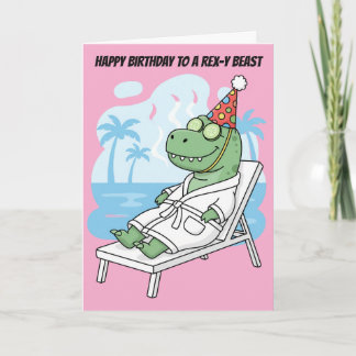 Carte Chapeau d'anniversaire de T-Rex de jour de spa Drô