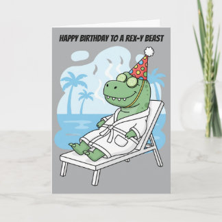 Carte Chapeau d'anniversaire de T-Rex de jour de Spa Drô