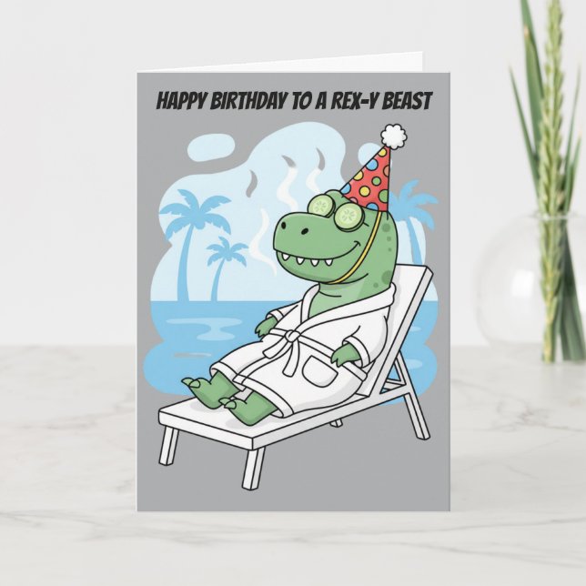 Carte Chapeau d'anniversaire de T-Rex de jour de Spa Drô (Devant)