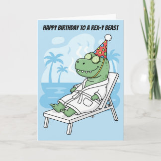 Carte Chapeau d'anniversaire de T-Rex de jour de spa Drô