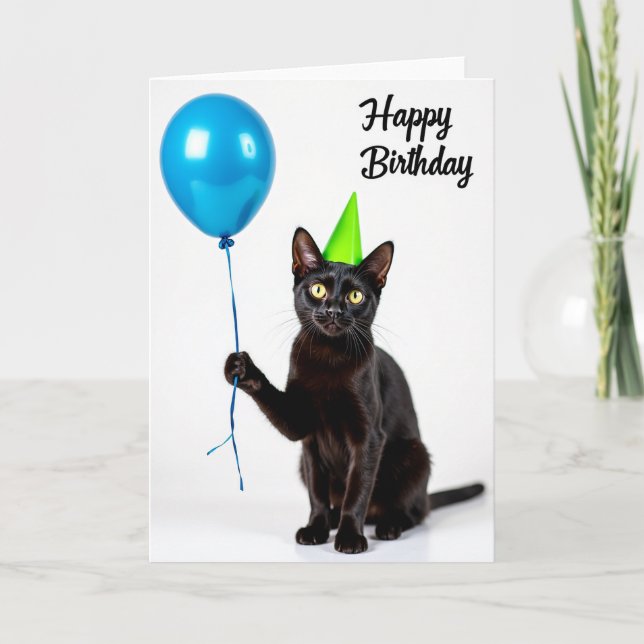 Carte Chapeau de Fête Chat en Velours (Devant)