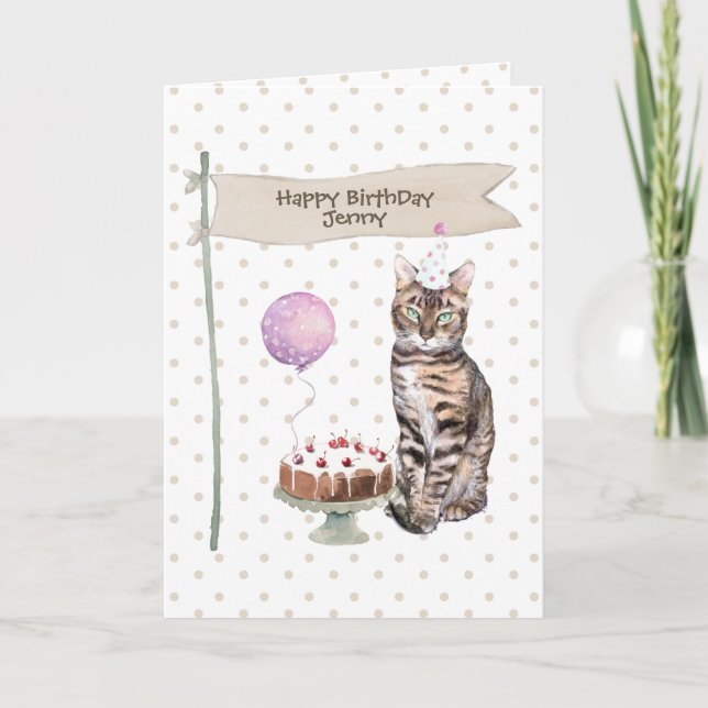 Carte Chapeau de fête d'anniversaire de chat Bengal (Devant)