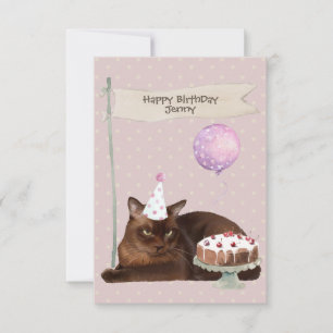 Carte Chapeau de fête d'anniversaire de gâteau pour chat