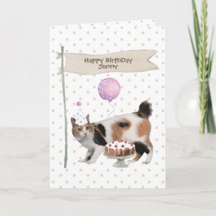 Carte Chapeau de fête d'anniversaire pour chat à queue c