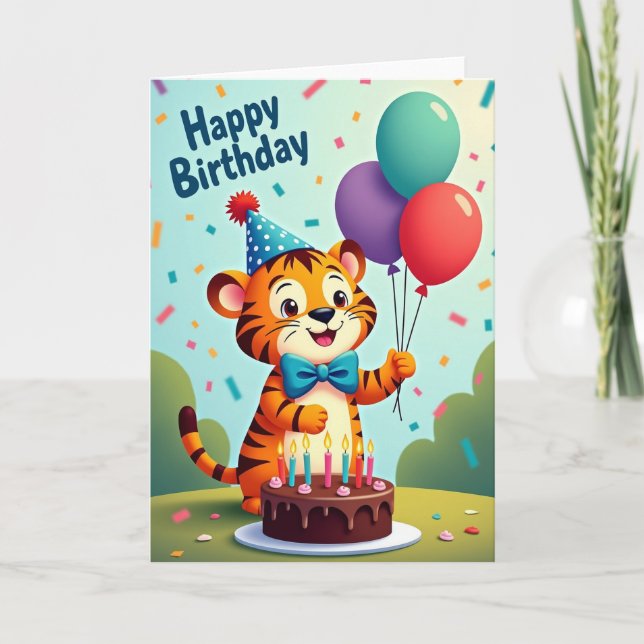 Carte Chapeau de Fête de Chat Rayé (Devant)