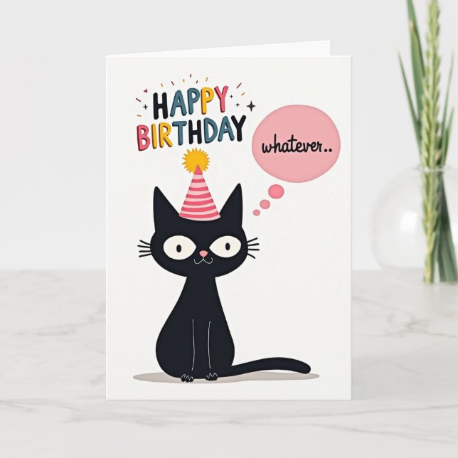 Carte Chapeau de Fête de Chat Stylisé (Devant)