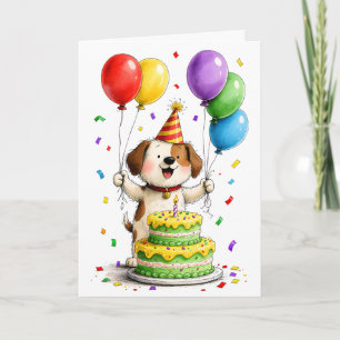 Carte Chapeau de fête de chien fantaisiste Gâteau Ballon