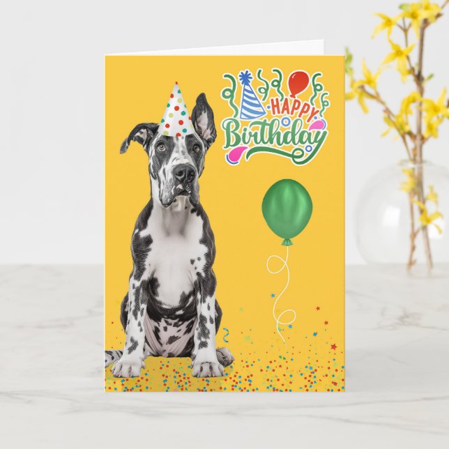 Carte Chapeau de fête de Great Dane jaune Anniversaire (Fleur jaune)
