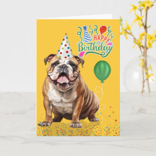 Carte Chapeau de fête de l'English Bulldog Jaune Anniver