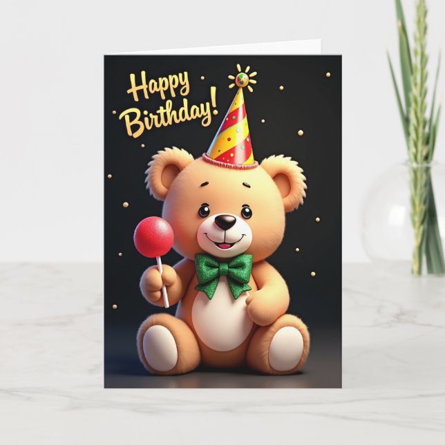 Carte Chapeau de Fête de Ourson Doux (Devant)