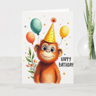 Carte Chapeau de Fête de Singe Joyeux