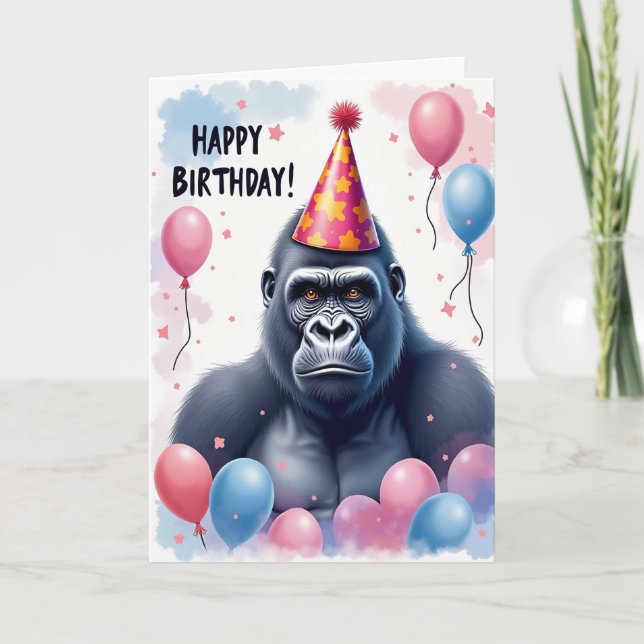 Carte Chapeau de Fête de Singe Majestueux (Devant)