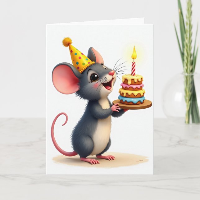 Carte Chapeau de Fête de Souris Joyeuse (Devant)
