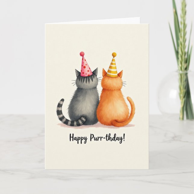 Carte Chapeau de Fête des Amis Félin Joyeux (Devant)