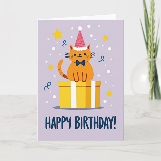 Carte Chapeau de Fête Félin Mignon (Devant)