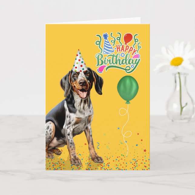 Carte Chapeau de fête jaune pour chien Bluetick Coonhoun (Petite plante)