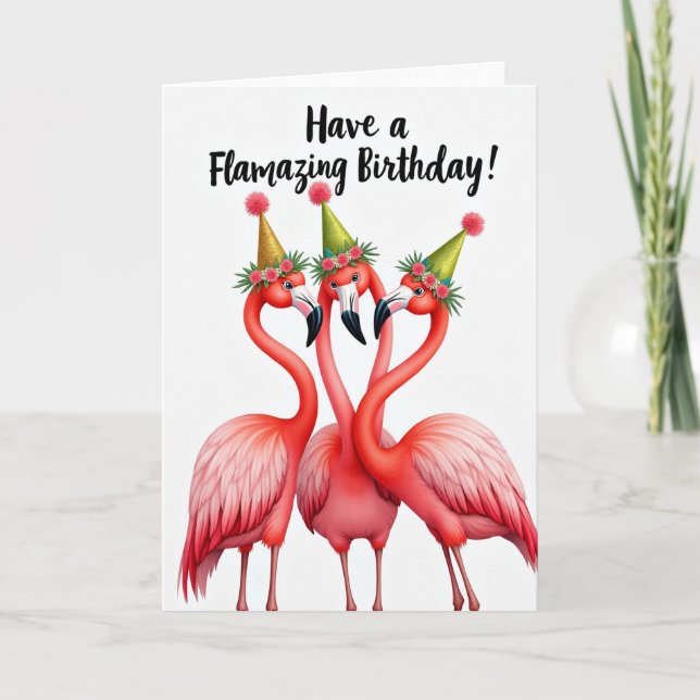 Carte Chapeau de Fête Oiseaux Roses (Devant)