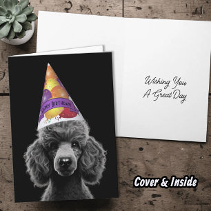 Carte Chapeau de fête pour tête de caniche noir avec Joy
